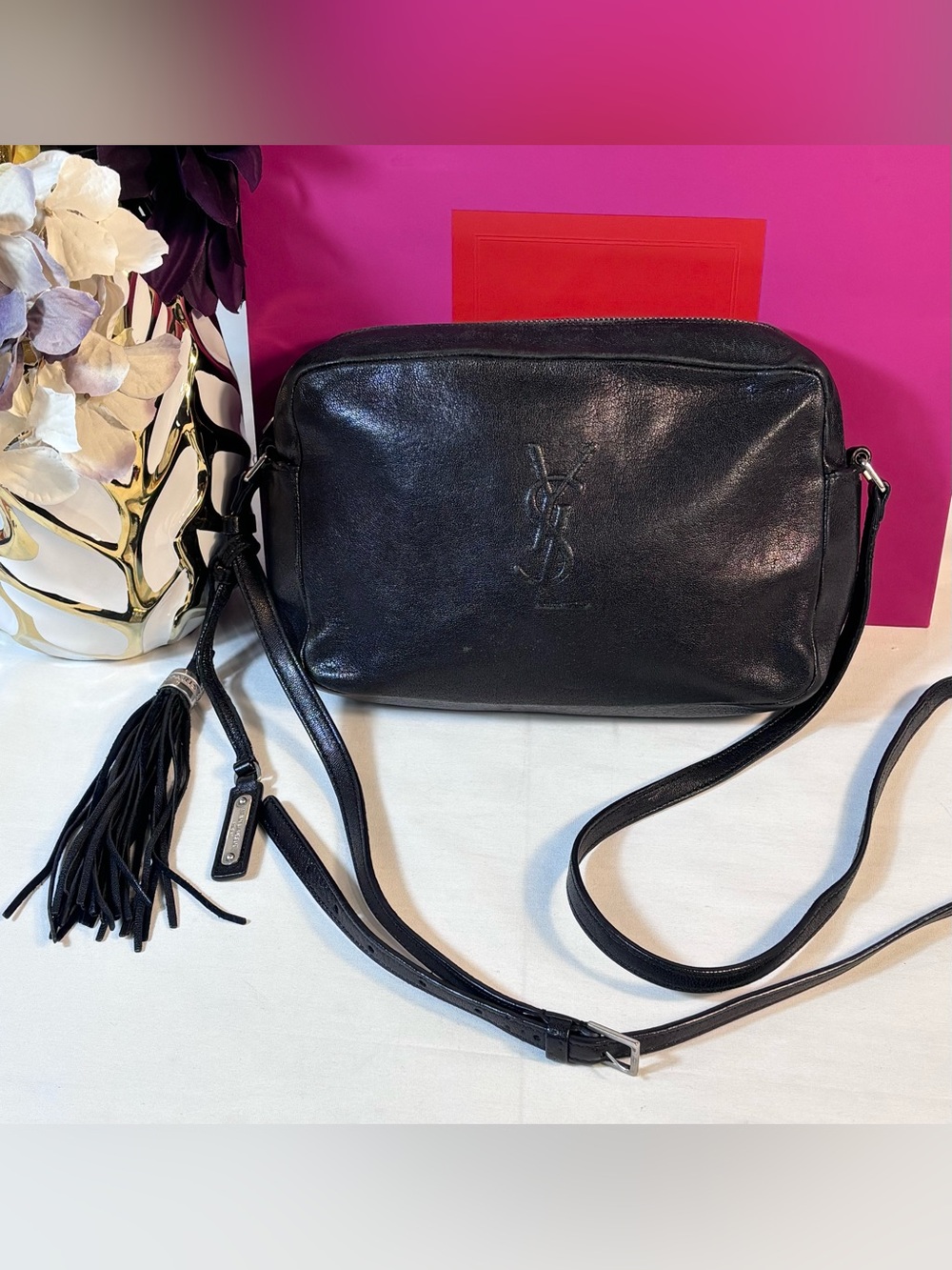 YSL Black Smooth Camera Bag